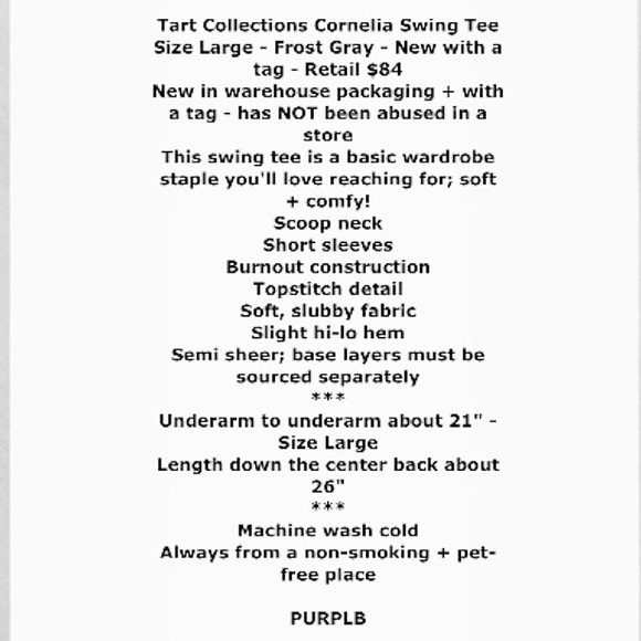 $84 Tart Corneiia Swing Tee Large 10 12 Frost Gray High Low Scoop Breezy NWT - Picture 2 of 13